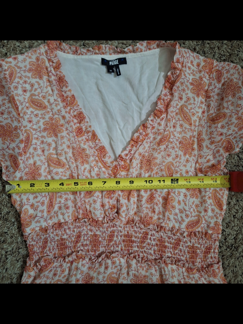 PAIGE 100% Silk Giannina Smocked Dress - Orange Sherbert Paisley - Picture 4 of 7